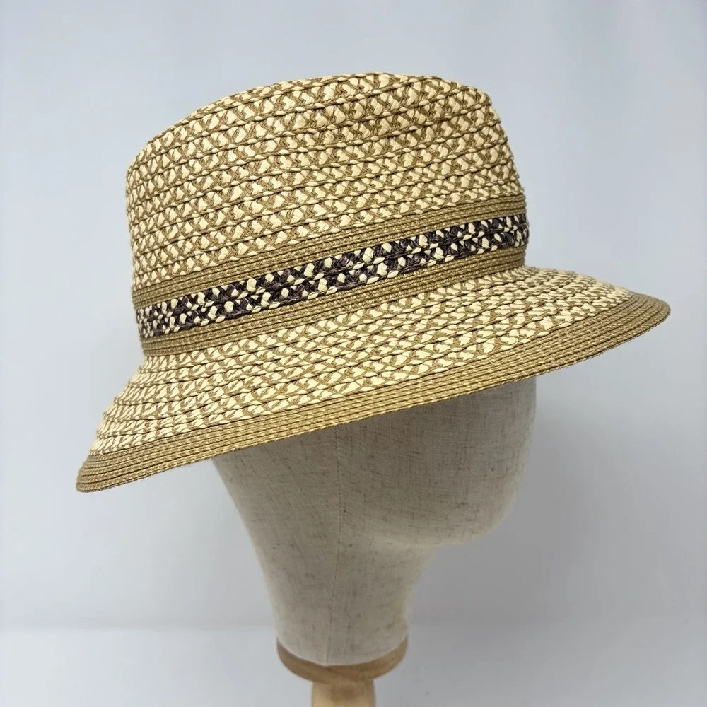 Authentic Eric Javits Woven Fedora Hat Beige UPF 50+ Packable Squishee - Picture 3 of 11